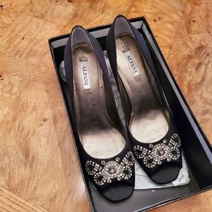 Alfani Jeweled Open Toe Satin Dress Heels
